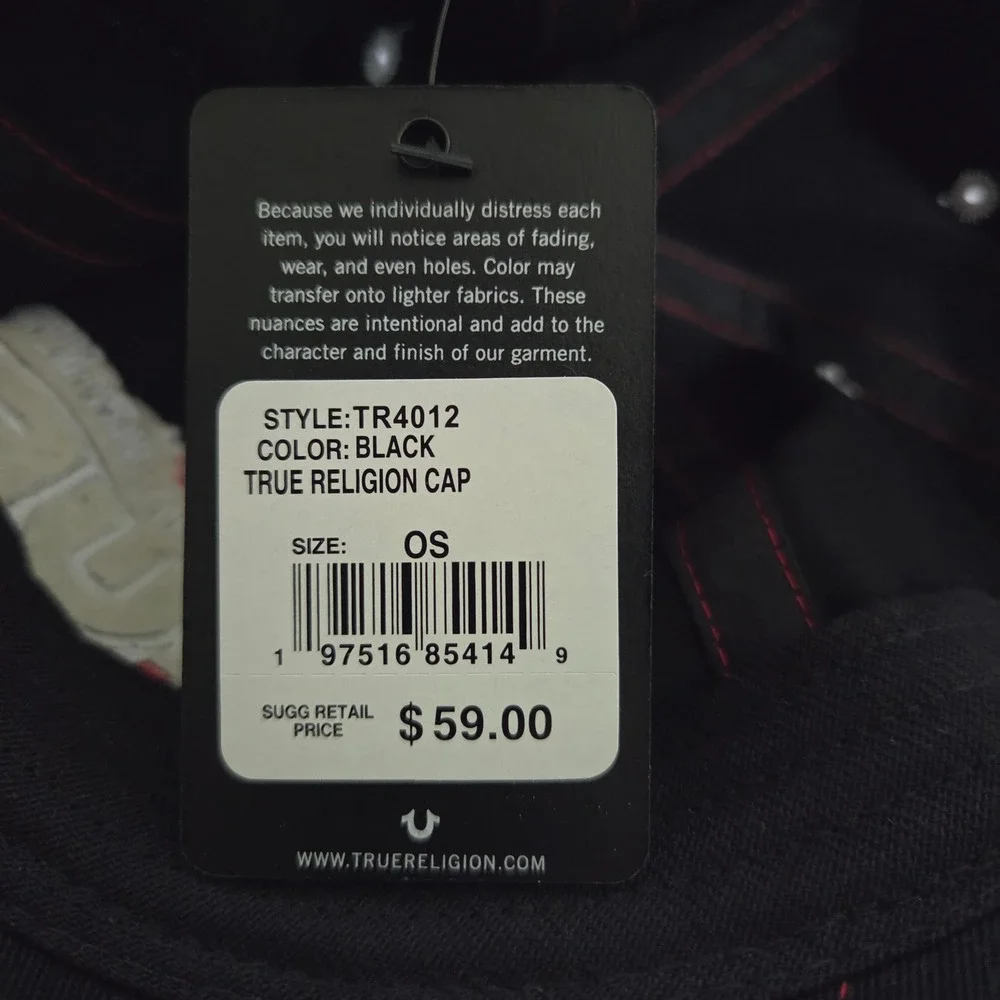NEW True Religion Baseball Cap‎ Hat Black Red Stitching Original Buddha Brand OS